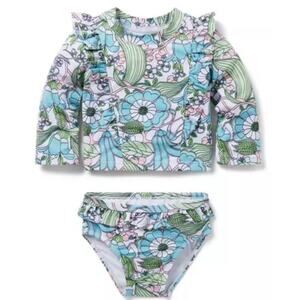 Janie & Jack Floral Cherry Rash Guard Bikini Girl 12-18 mo Ruffle Swim Set Suit